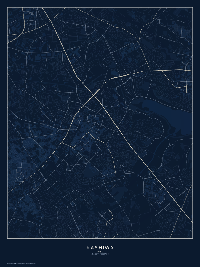 Kashiwa map poster, midnight style
