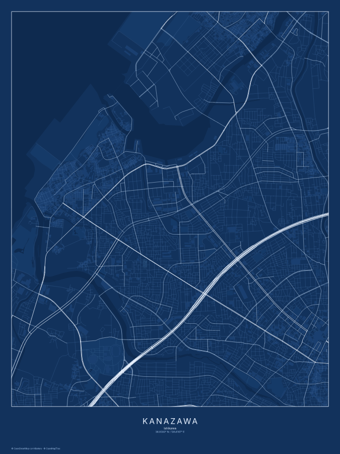 Kanazawa map poster, blueprint style