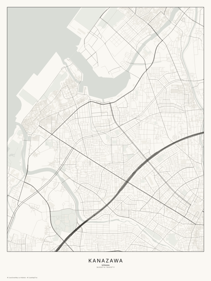 Kanazawa map poster, classic style