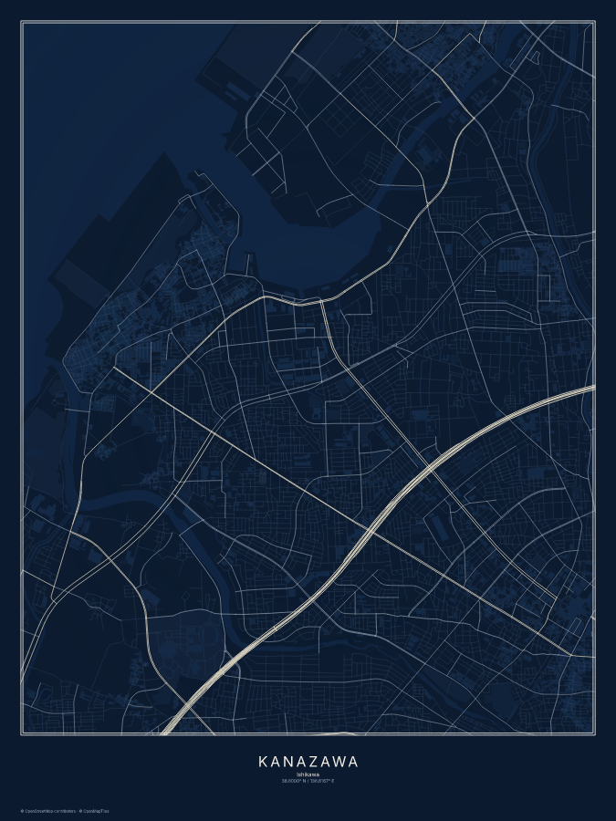 Kanazawa map poster, midnight style