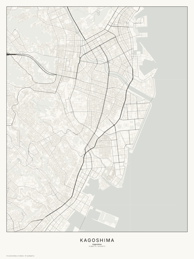 Kagoshima map poster, classic style