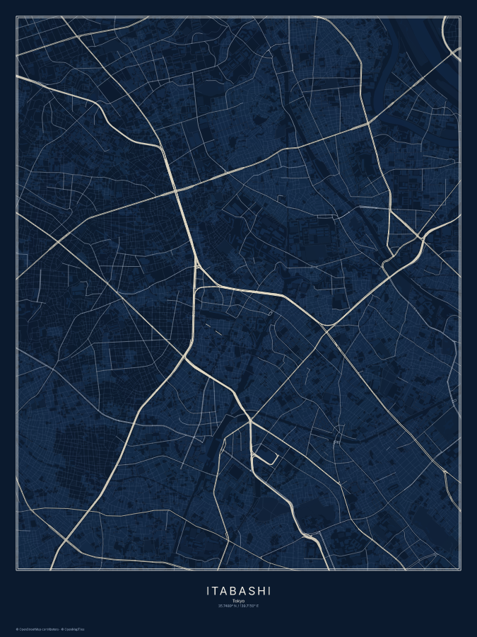 Itabashi map poster, midnight style
