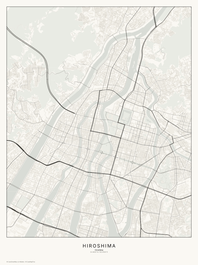 Hiroshima map poster, classic style
