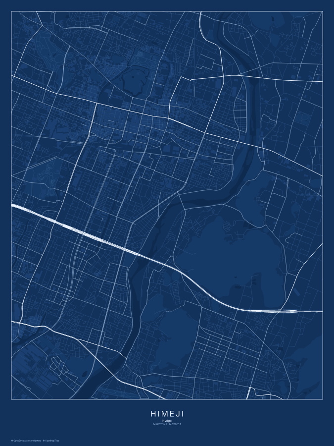 Himeji map poster, blueprint style