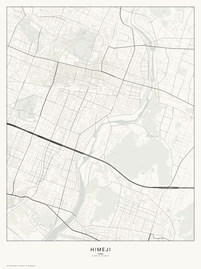 Himeji map poster, classic style