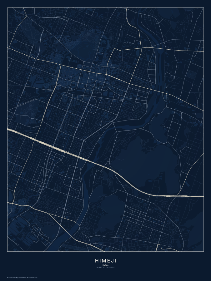 Himeji map poster, midnight style