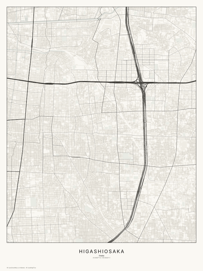 Higashiosaka map poster, classic style