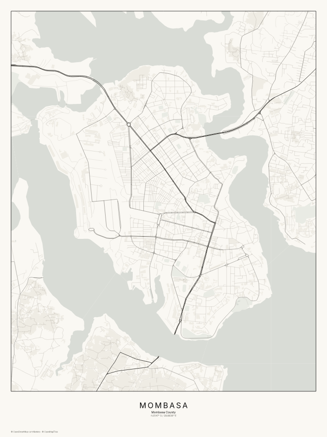 Mombasa map poster, classic style