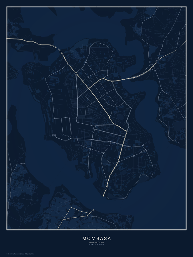 Mombasa map poster, midnight style