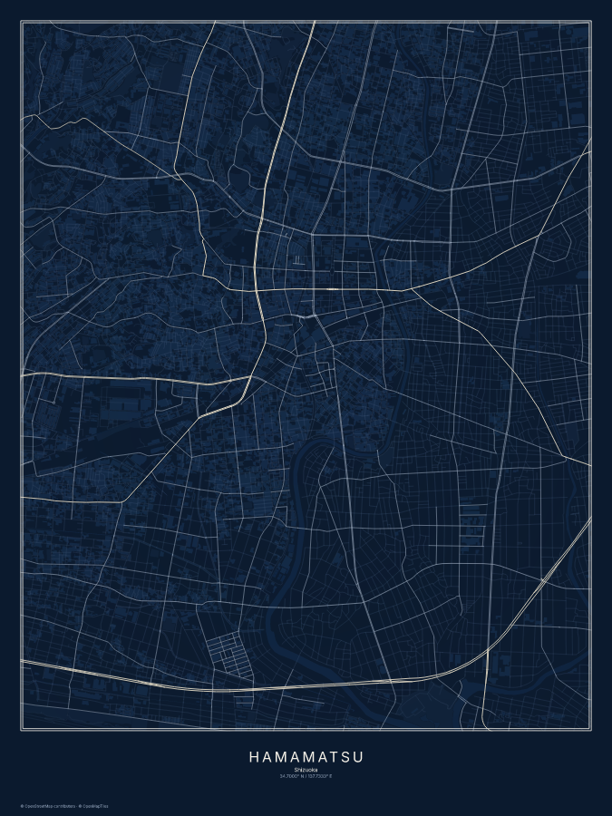 Hamamatsu map poster, midnight style