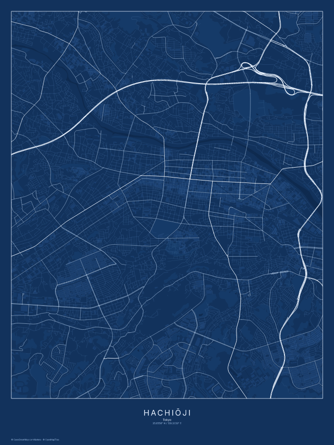 Hachiōji map poster, blueprint style