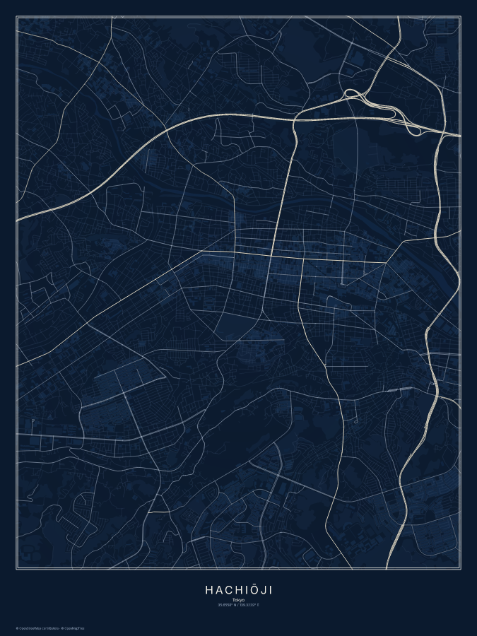 Hachiōji map poster, midnight style