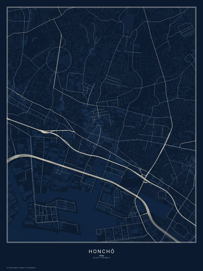 Honchō map poster, midnight style