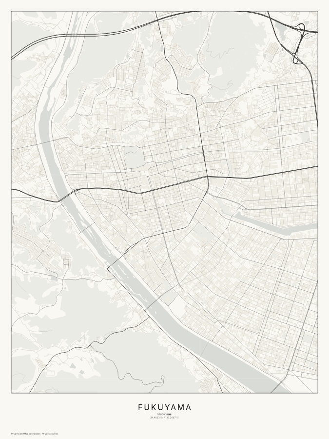 Fukuyama map poster, classic style
