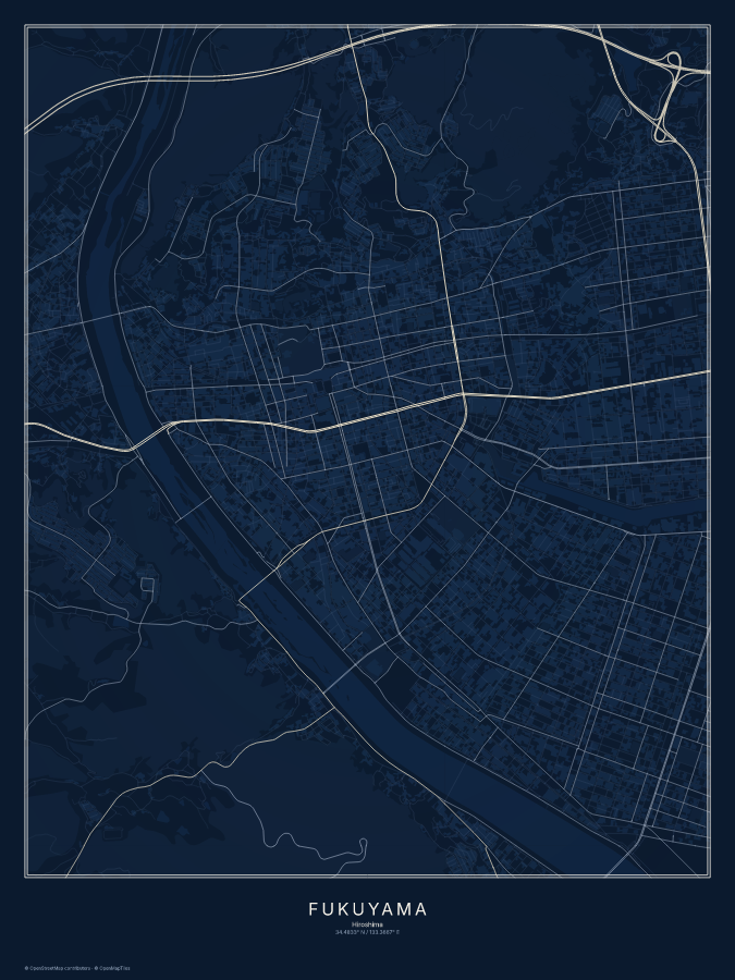 Fukuyama map poster, midnight style