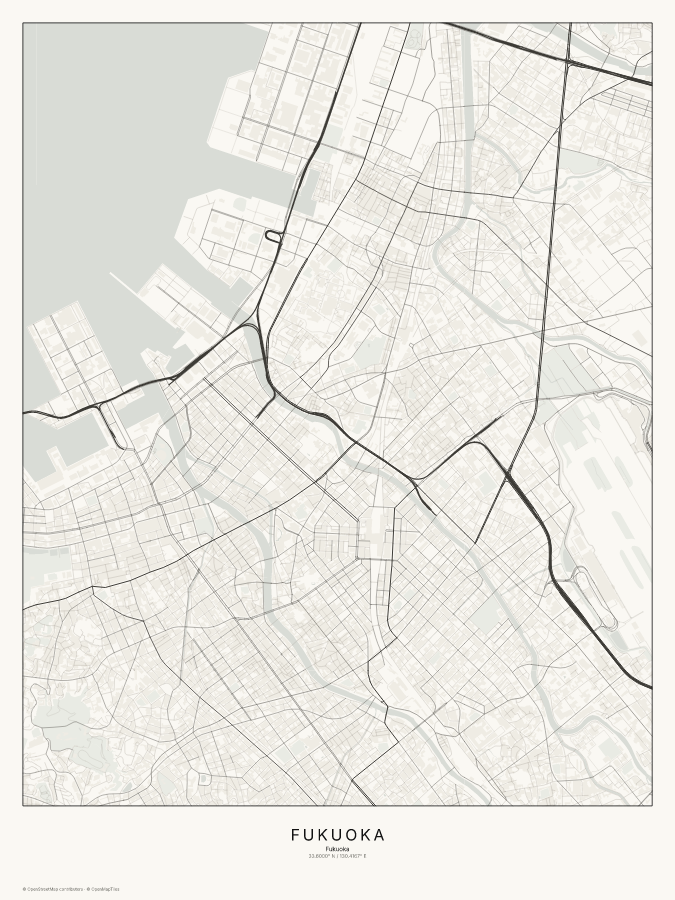 Fukuoka map poster, classic style