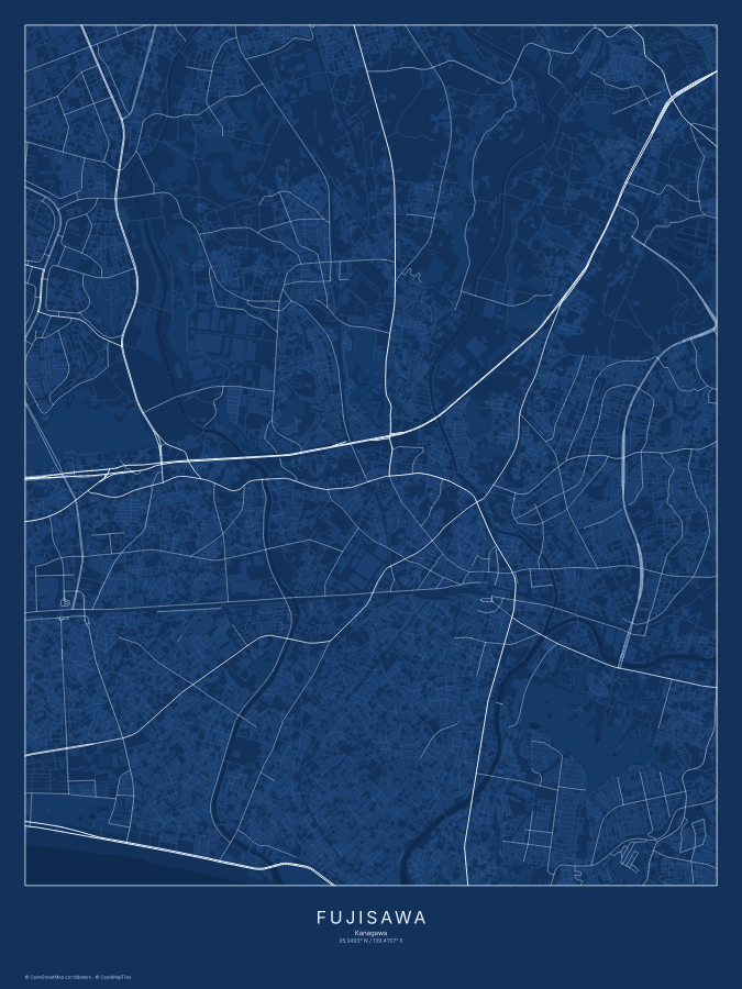 Fujisawa map poster, blueprint style