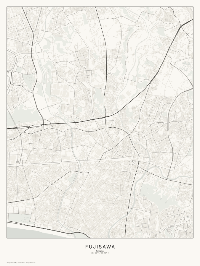 Fujisawa map poster, classic style