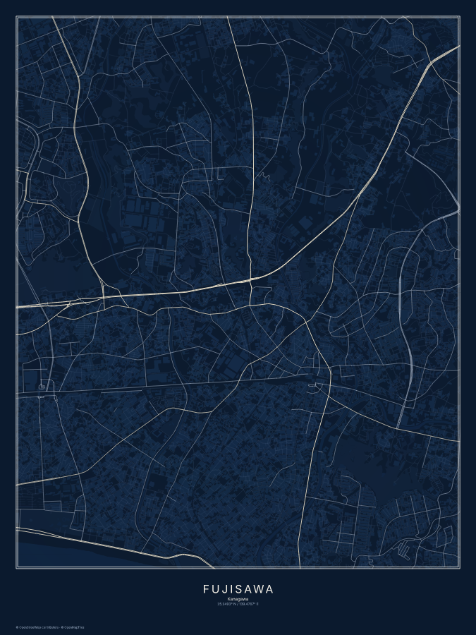 Fujisawa map poster, midnight style
