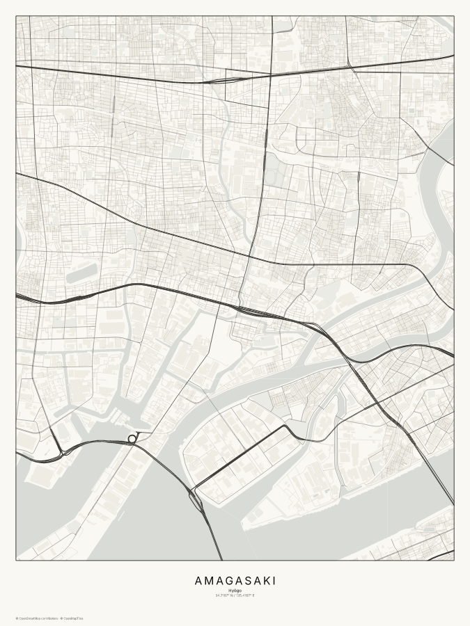 Amagasaki map poster, classic style