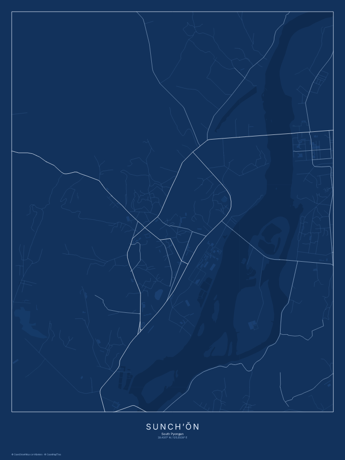 Sunch’ŏn map poster, blueprint style
