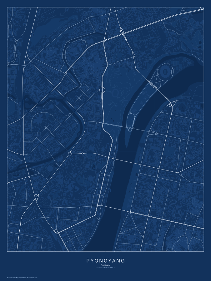 Pyongyang map poster, blueprint style
