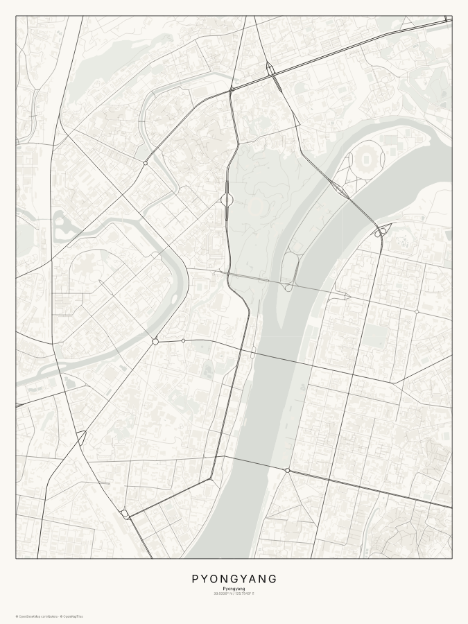 Pyongyang map poster, classic style