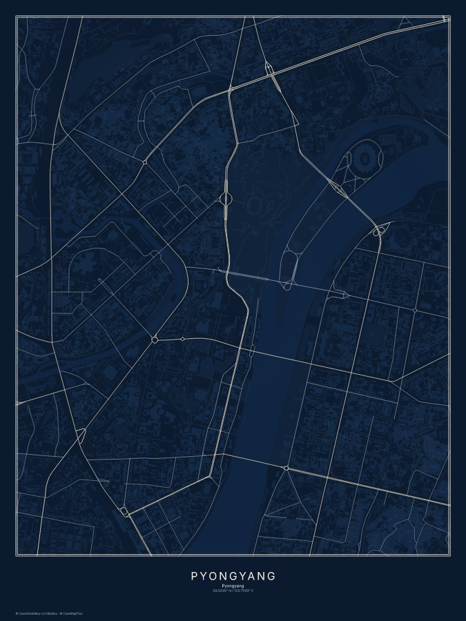 Pyongyang map poster, midnight style