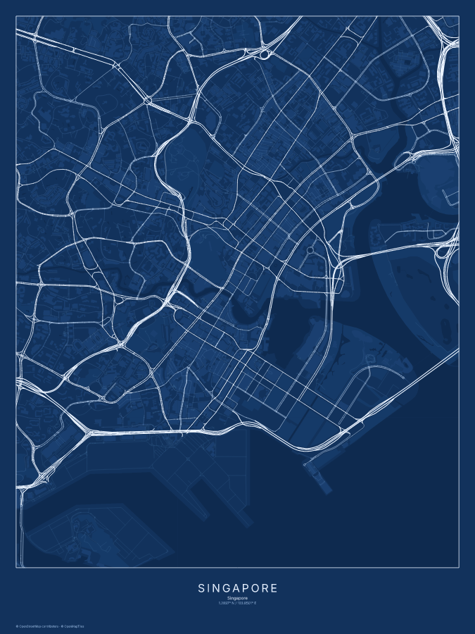 Singapore map poster, blueprint style