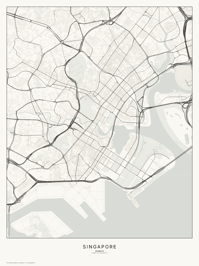 Singapore map poster, classic style