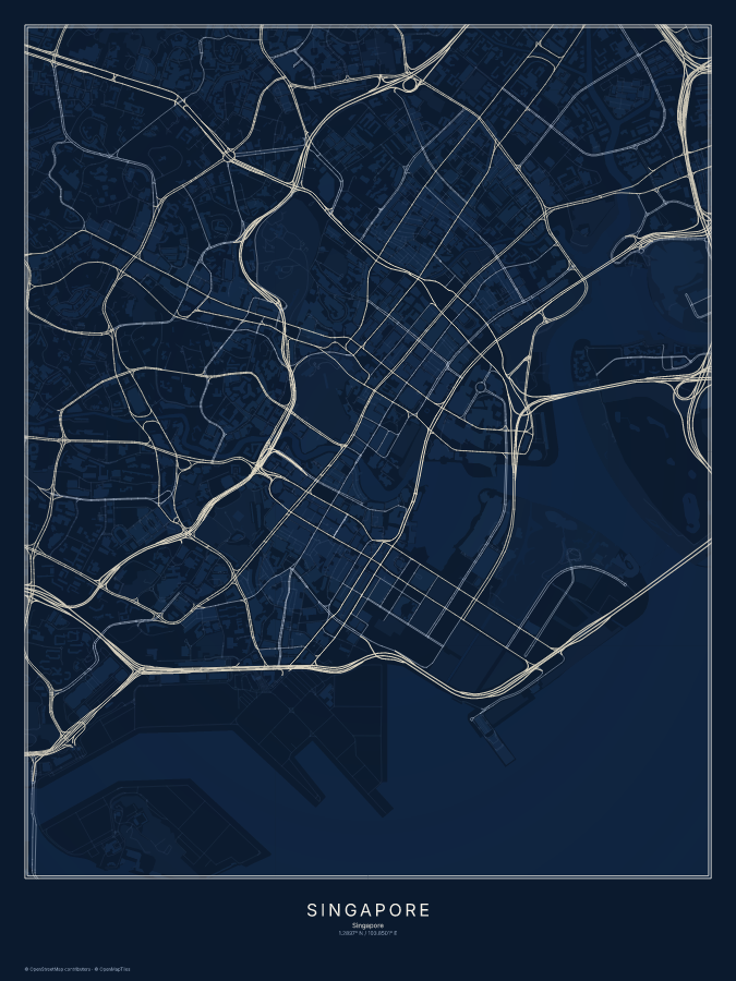 Singapore map poster, midnight style