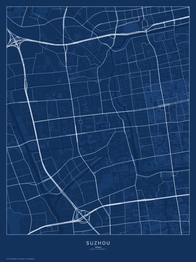 Suzhou map poster, blueprint style