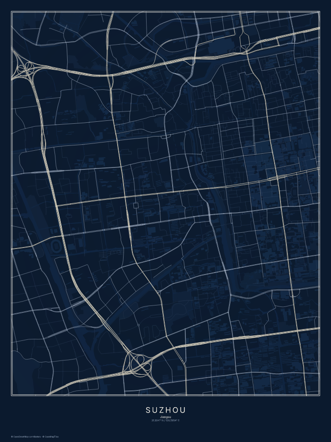 Suzhou map poster, midnight style