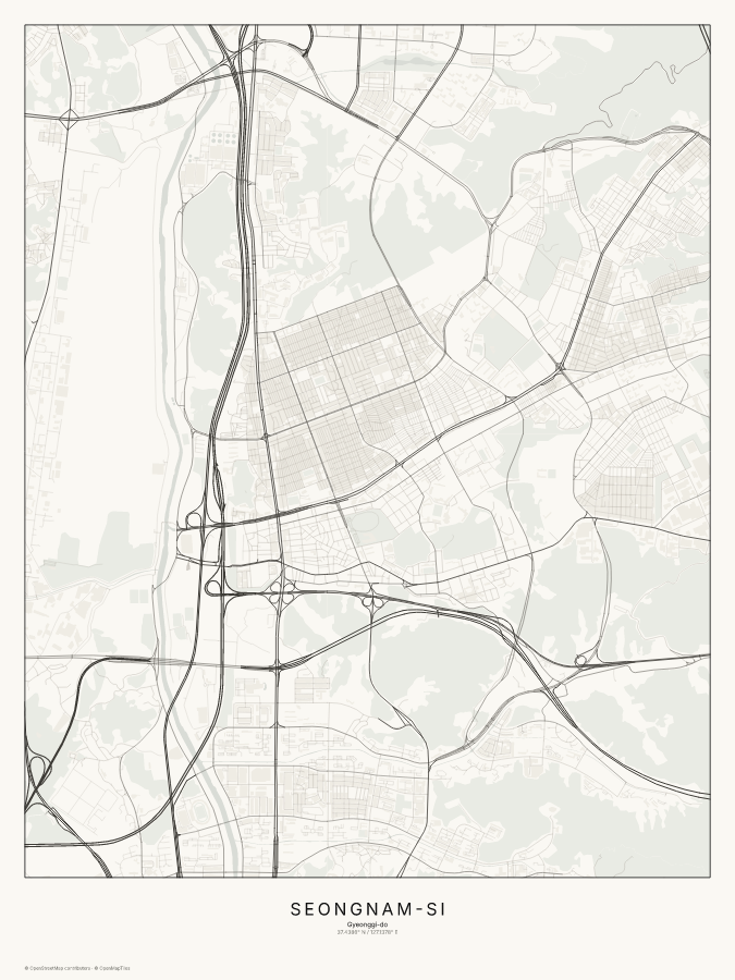 Seongnam-si map poster, classic style