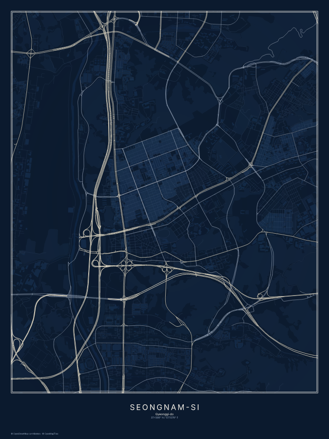 Seongnam-si map poster, midnight style