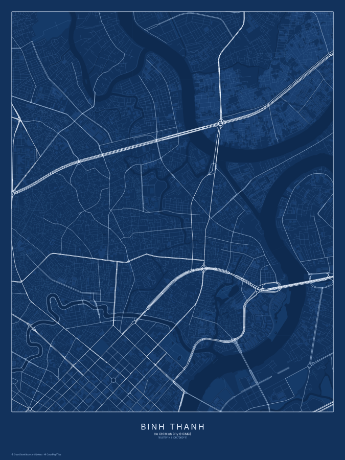 Bình Thạnh map poster, blueprint style