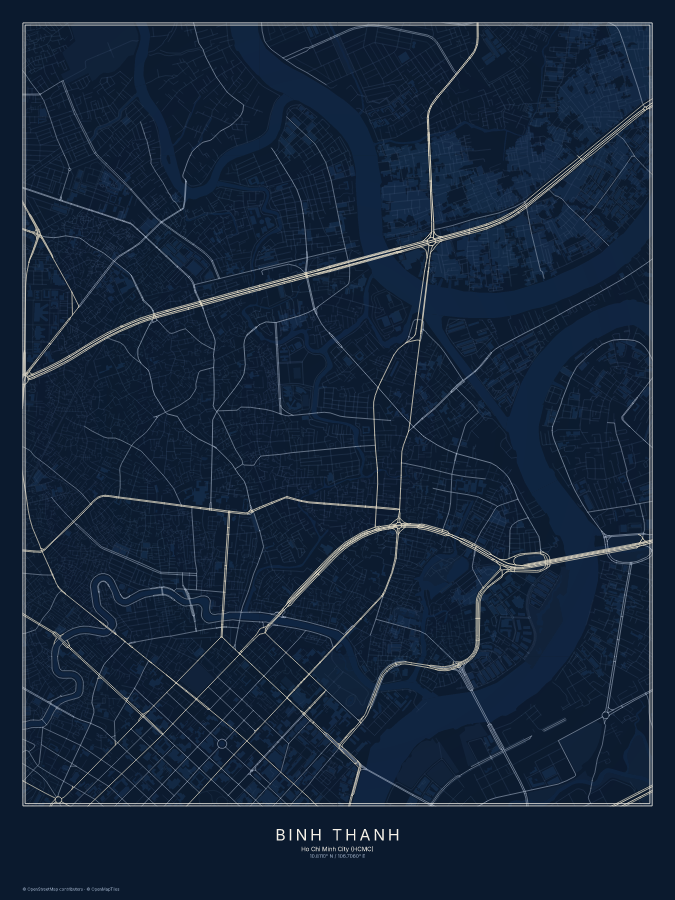 Bình Thạnh map poster, midnight style