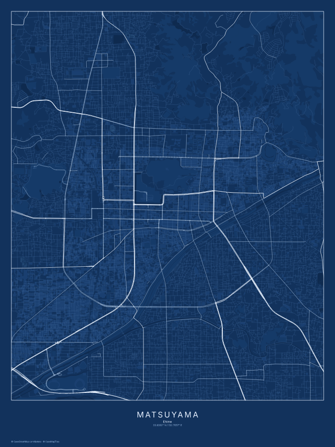 Matsuyama map poster, blueprint style