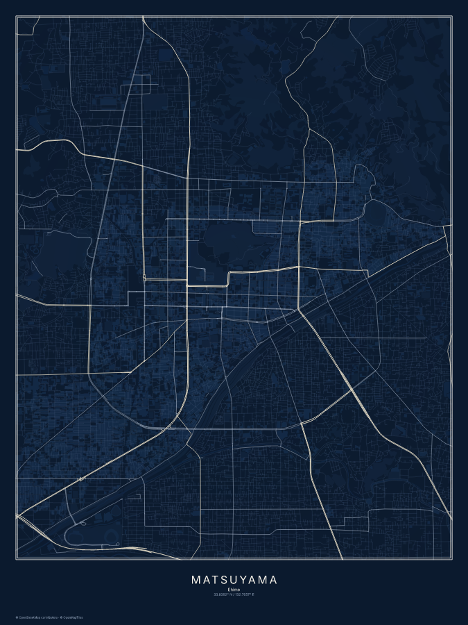 Matsuyama map poster, midnight style