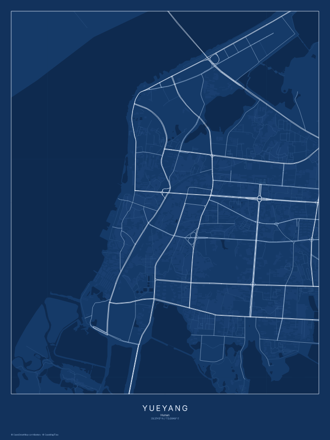 Yueyang map poster, blueprint style