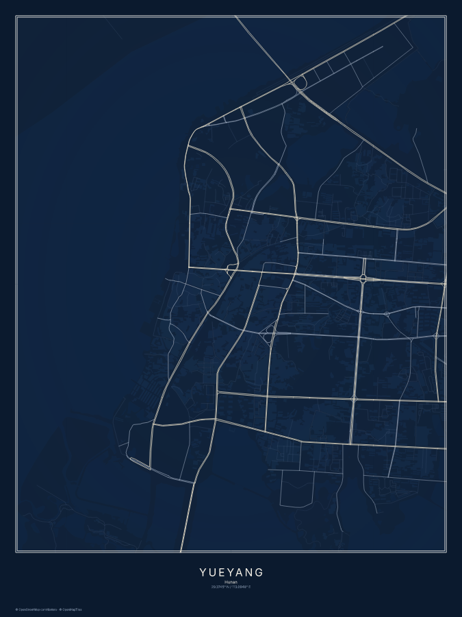 Yueyang map poster, midnight style