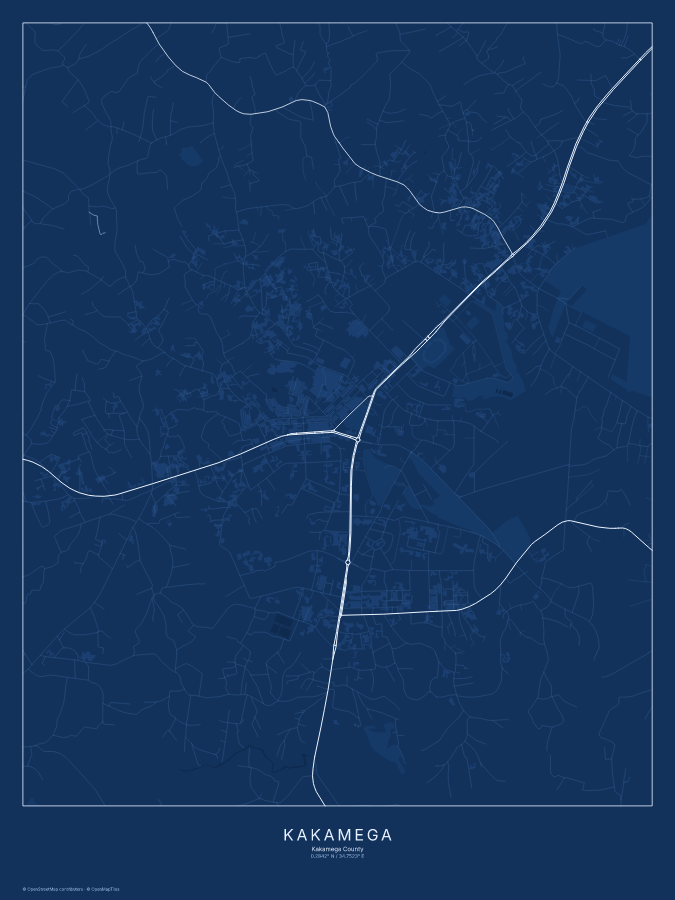 Kakamega map poster, blueprint style