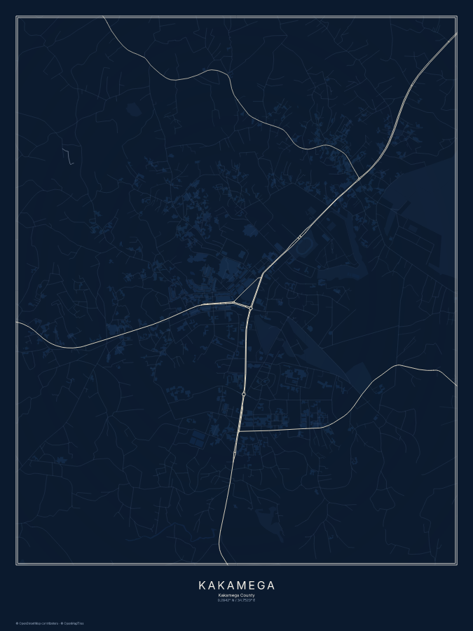 Kakamega map poster, midnight style