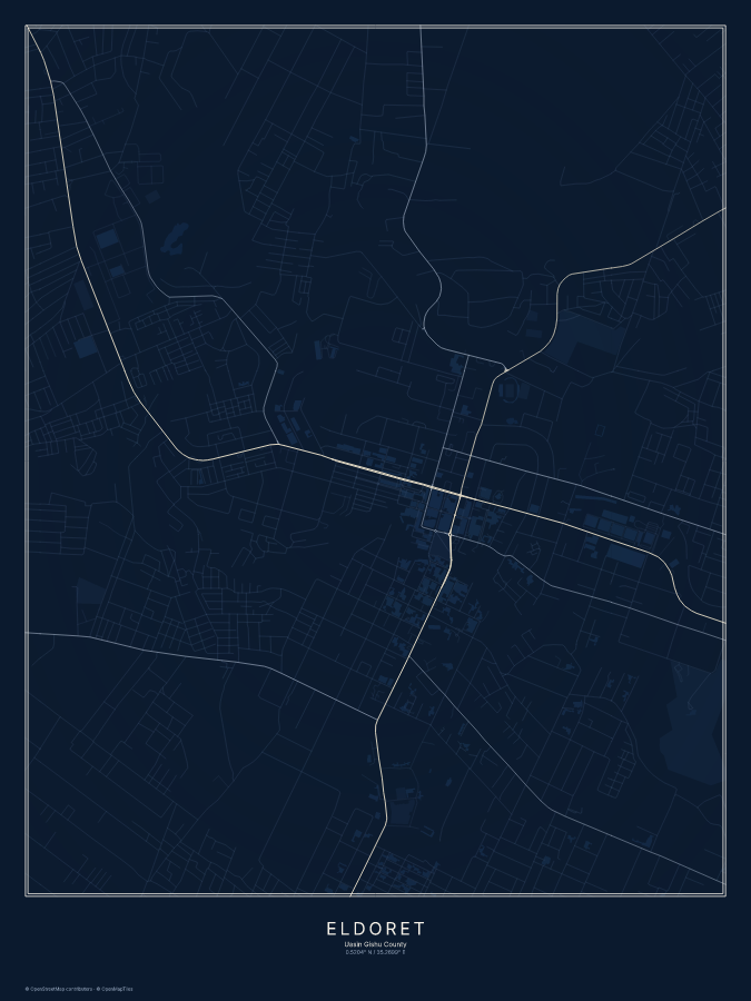 Eldoret map poster, midnight style