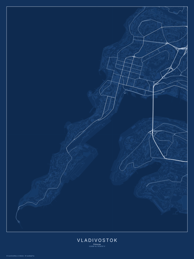 Vladivostok map poster, blueprint style
