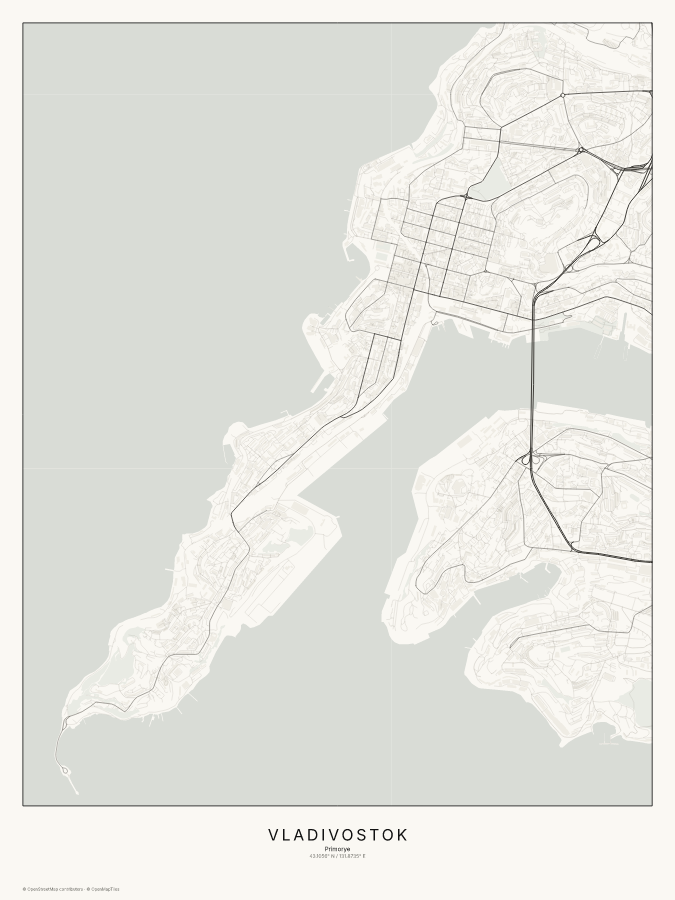 Vladivostok map poster, classic style