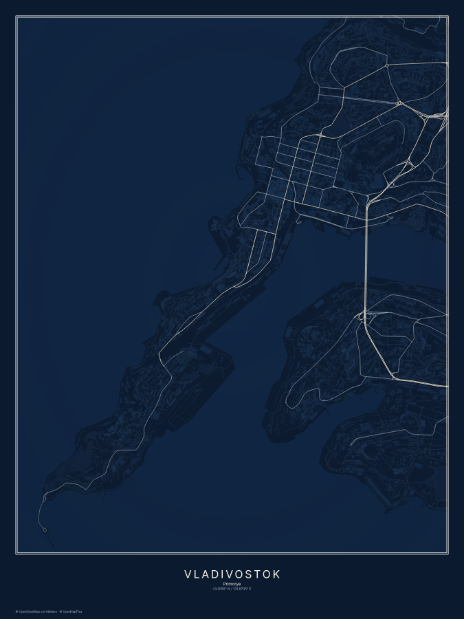 Vladivostok map poster, midnight style
