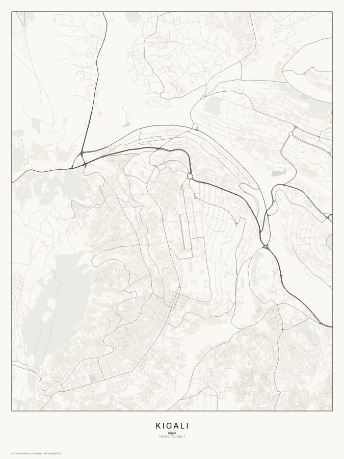 Kigali map poster, classic style