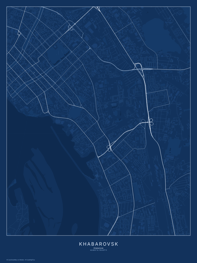 Khabarovsk map poster, blueprint style