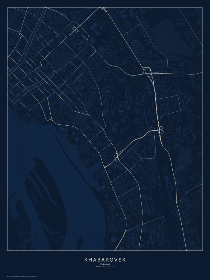 Khabarovsk map poster, midnight style